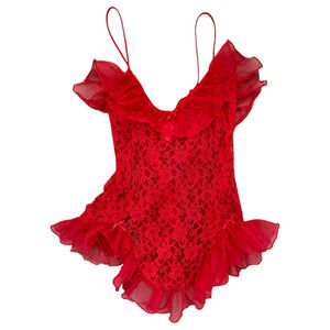 Vintage Cinema Etoile Red Lace Ruffle Mini Slip L